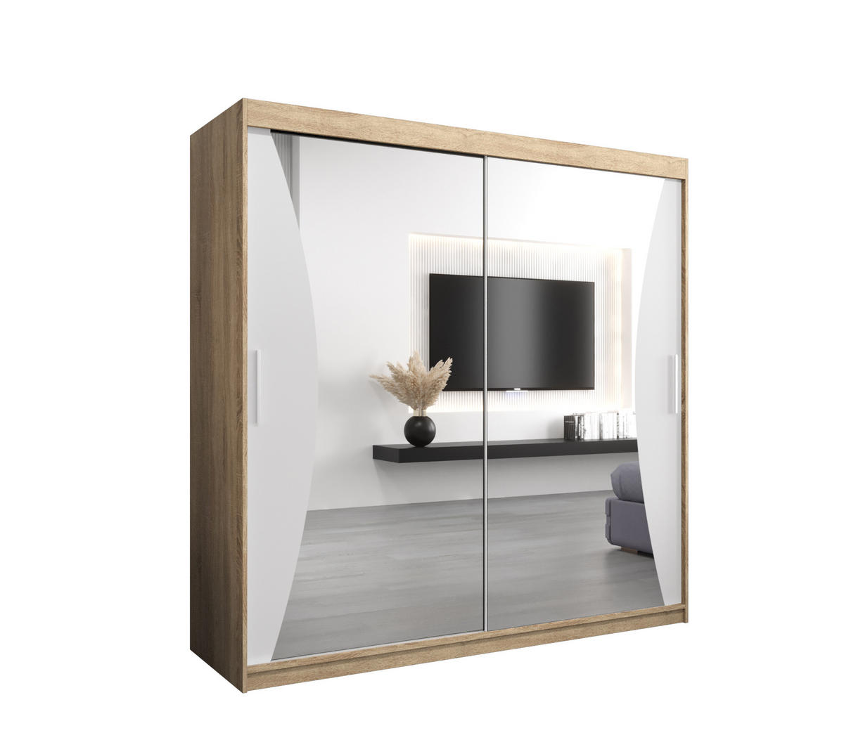 SCHWEBETÜRENSCHRANK 200/200/62 2-türig - Silberfarben/Weiß, Holz/Kunststoff (200/200/62cm) - Abiks Möbel