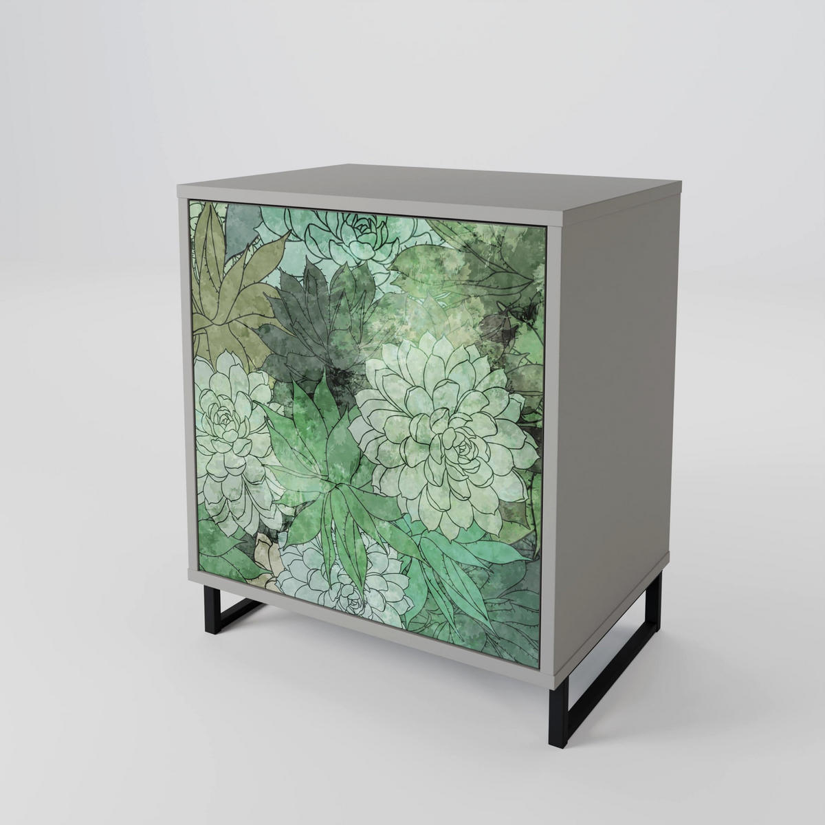 SIDEBOARD SUCCULENT CLUSTER, Grau, 57,5x42x70,5 cm, Schwarze Metall-Sternfüße - Multicolor/Schwarz, Holzwerkstoff/Metall (57.5/70.5/42cm) - SpaceRebels