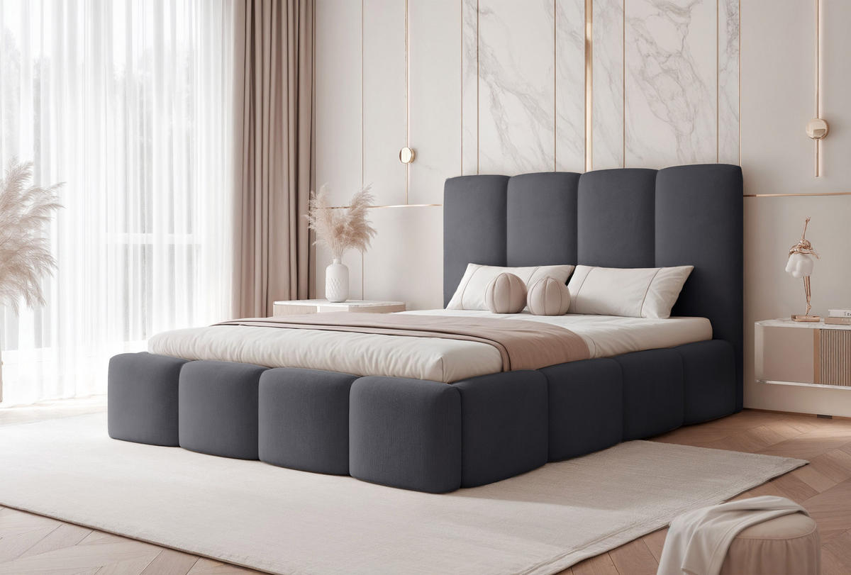 POLSTERBETT LANDARE 200x200 cm Dunkelgrau Samt (Stoff Jasmine) - mit Bettkasten und Lattenrost - Dunkelgrau, Holzwerkstoff/Textil (200/200cm) - Ravio