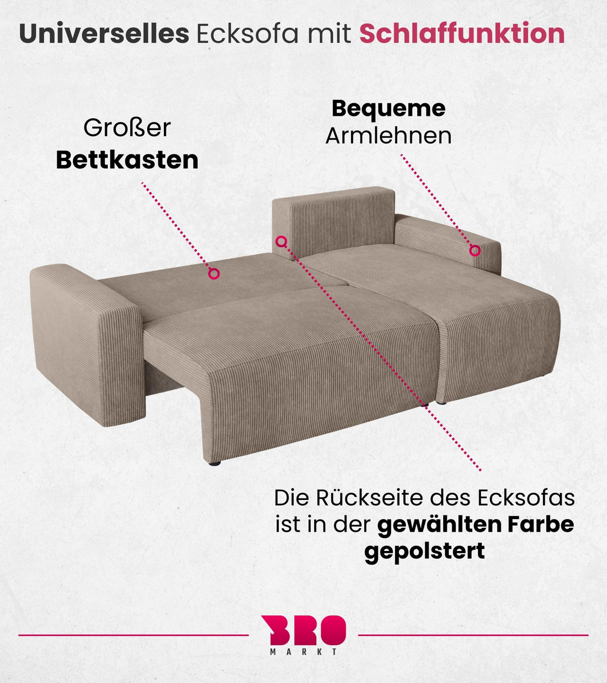ECKSOFA PLUSH mit Schlaffunktion Beige Cord - Beige, Textil (240/145cm) - Bromarkt