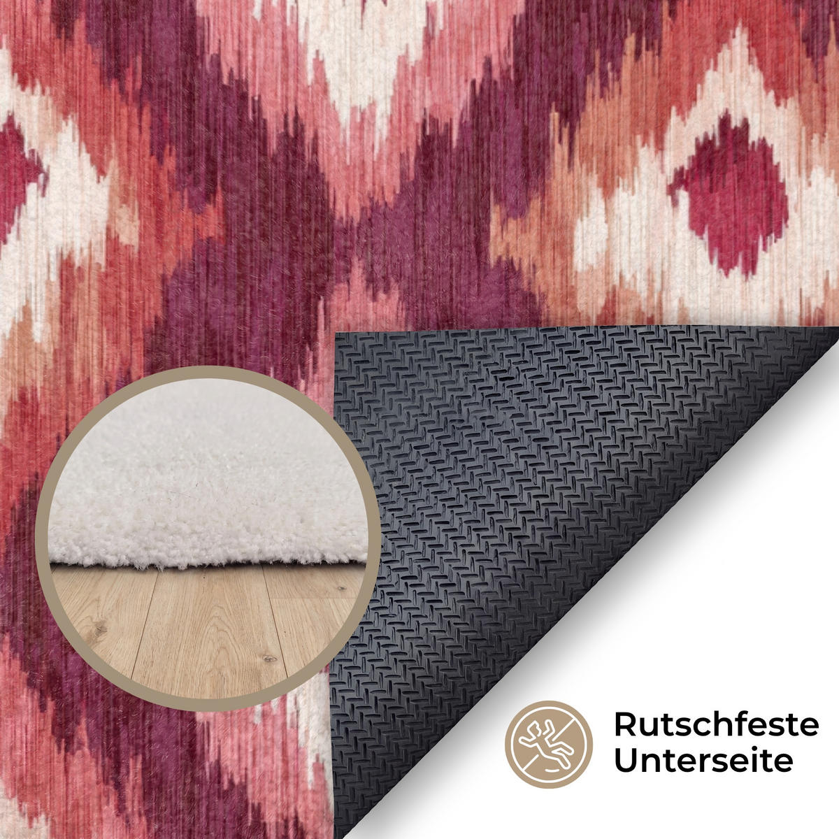 KOBERCE - Diamantové tvary - Ružová - Vzor - Textúra - 200x140 cm - bordová, textil/plast (200/0.4cm) - OnlyWow