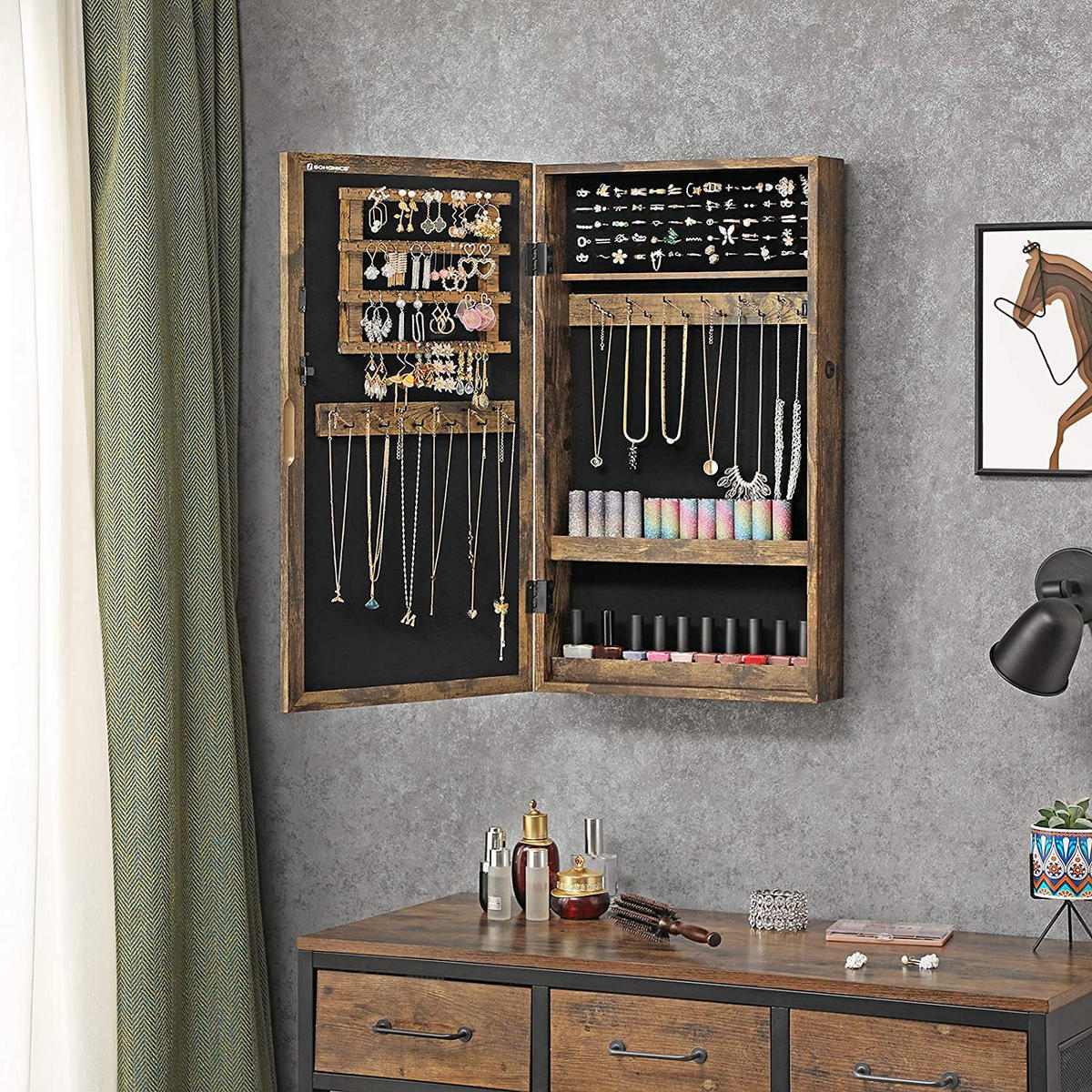SCHMUCKSCHRANK WANDSPIEGEL HÄNGEND - Braun, Holzwerkstoff (10/37cm) - Hansiro