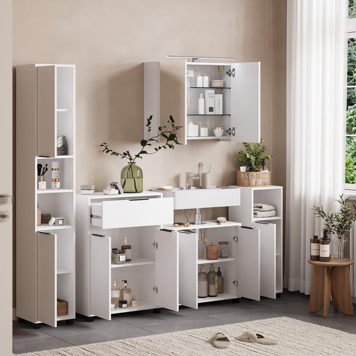 BADMÖBEL-SET Alina Weiß 5 Teile - Weiß, Holzwerkstoff (60/60/30cm) - Vicco