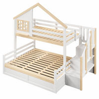 ETAGENBETT 90/200 cm und 140/200 cm mit hydraulischem Stauraum, Bettgitter und Hausdesign, Weiß/Natur - Weiß, Holz (90/200cm) - Redom