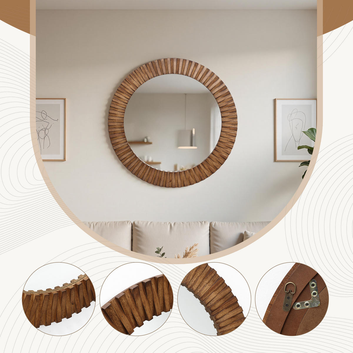 SPIEGEL rund Ø 74 cm mit Eichenholzrahmen - Alteiche, Glas/Holz (74/3.5/74cm) - Hometopia