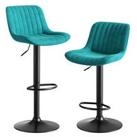 BARHOCKER 2er-Set Blau mit Samtbezug drehbar und höhenverstellbar - Blau, Metall (47/87/46cm) - PANGIVO