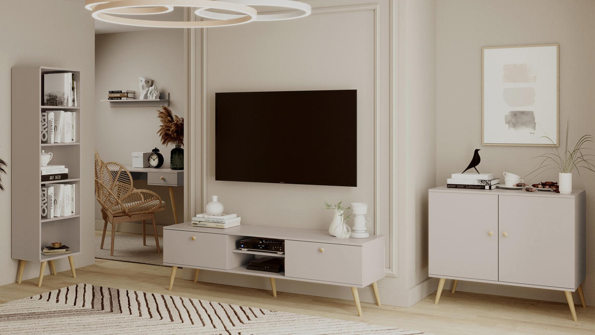 REGAL Kaschmir Boho Auf Hohen Beinen - Beige, Holzwerkstoff (46/180/32cm) - Sepro Meble