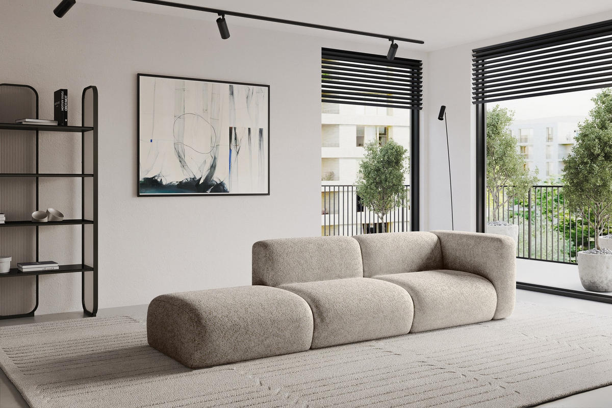 SOFA Ottomane Rechts MIRA-S3 296x89x70 Beige Velours - Beige/Schwarz, Holzwerkstoff/Kunststoff (296/70/89cm) - ALTDECOR