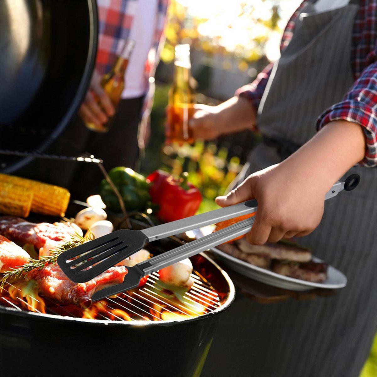 GRILLZANGE Edelstahl mit Verriegelung 44 cm Silberfarben - Silberfarben, Metall (44cm) - Orion 