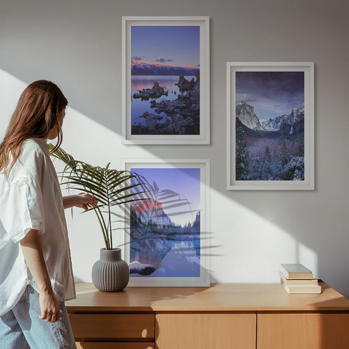 BILDER SET 3er Set - 40x60 cm Weißer Rahmen - Berglandschaften, Sonnenuntergang, Wasser - Weiß, Kunststoff (40/60cm) - TULUP