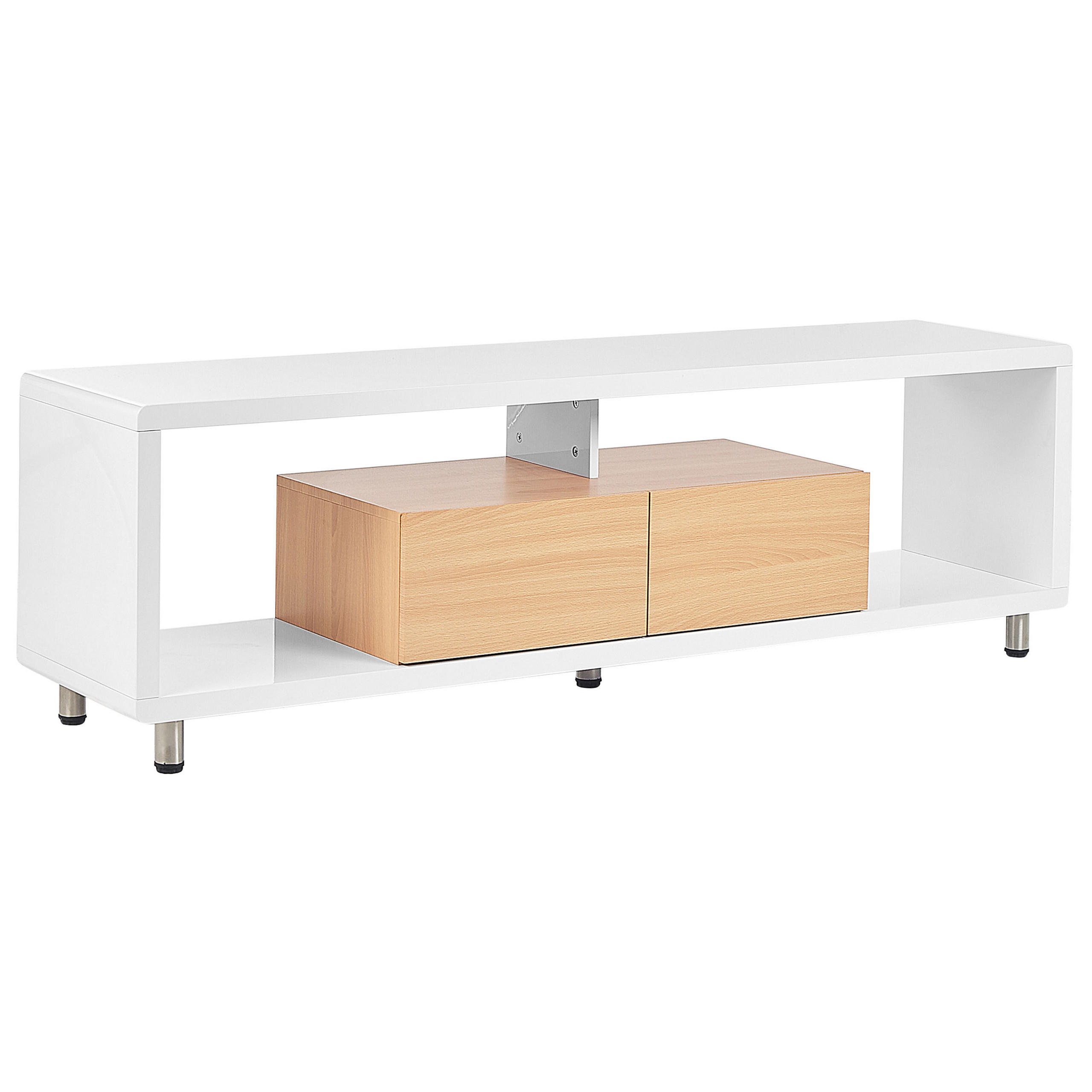 Beliani TV STOLEK Bílý, Světle hnědý KNOX 39/159/50 cm