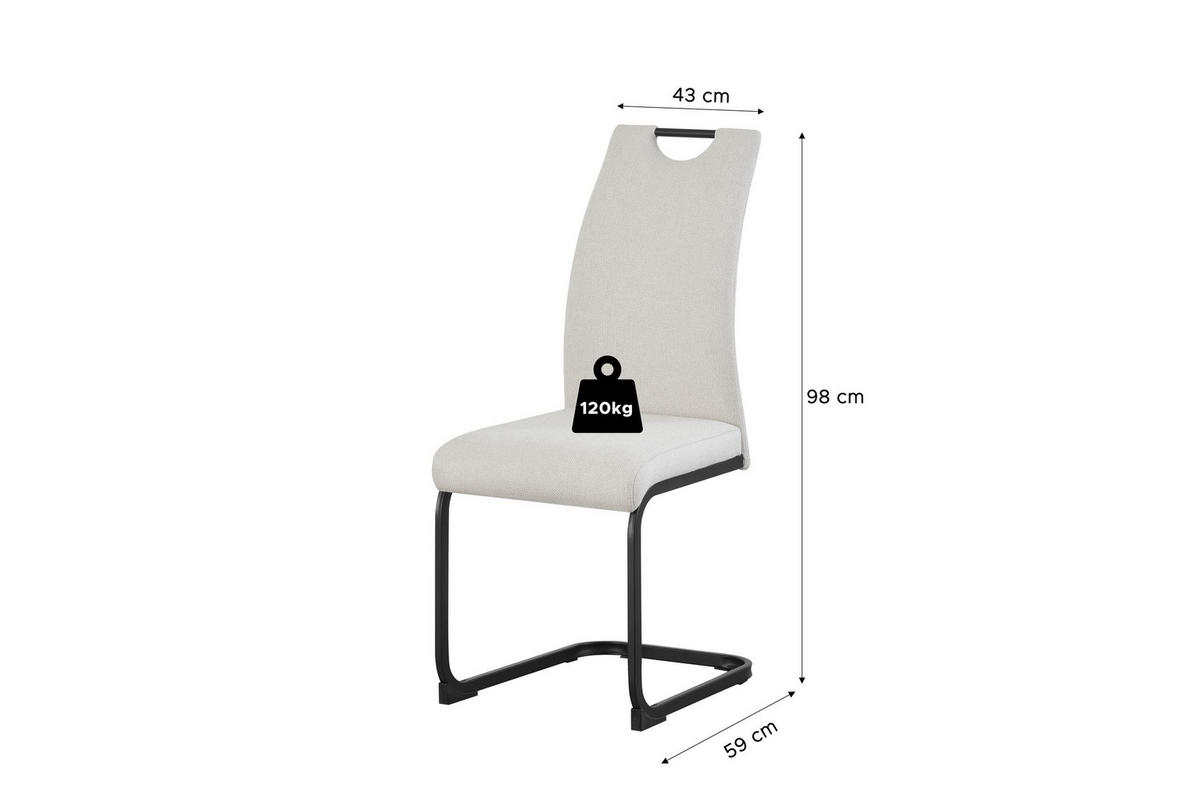 SCHWINGER-STUHL 2er Set Kairo Stühle in Creme - gemütliches Design - B/H/T: 43x98x59 cm - Creme, Textil (59/98/43cm)