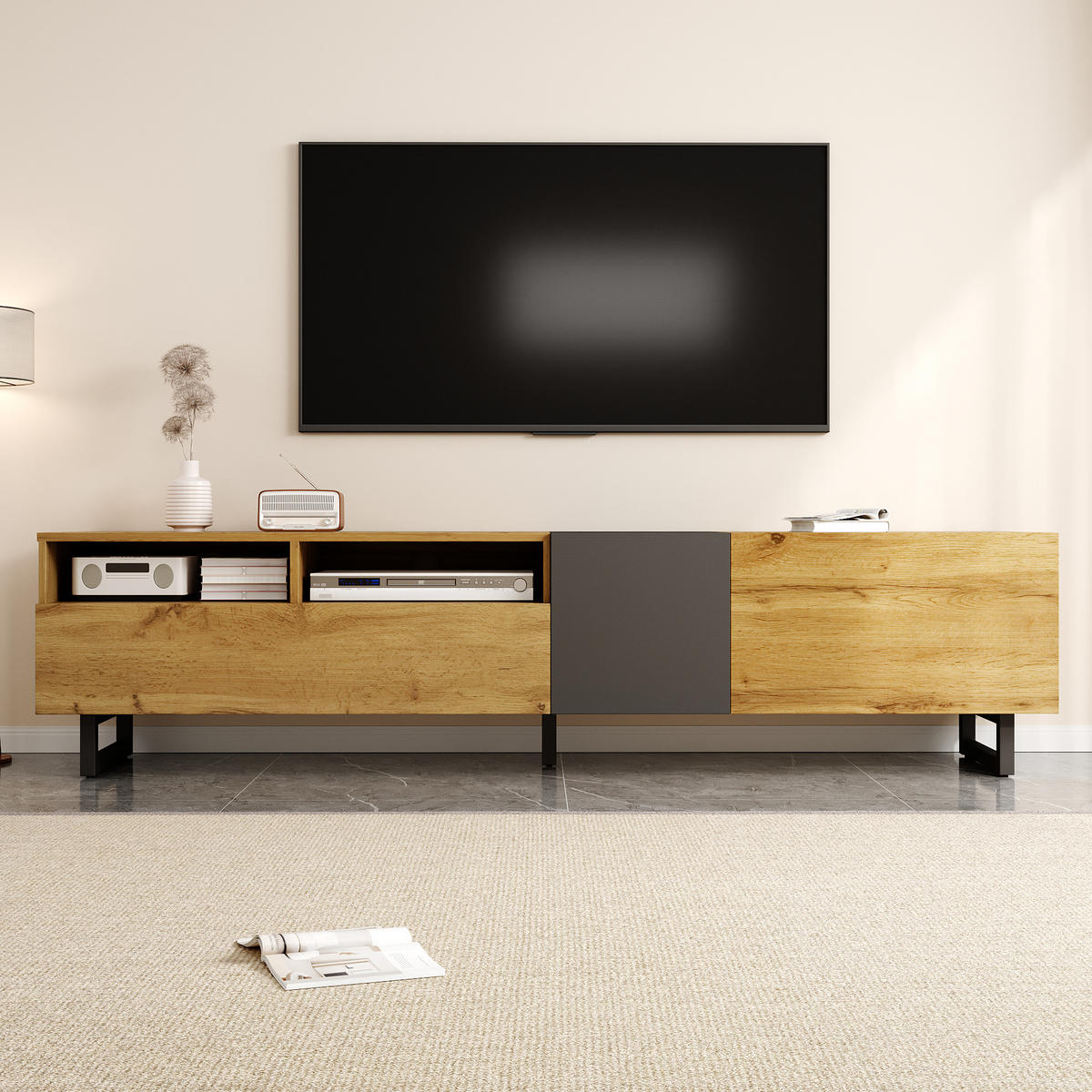 COLORBLOCK-TV-SCHRANK, Holzfarbe und Dunkelgrau 170/36.5/42 cm - Eichefarben, Holzwerkstoff (170/42/36.5cm) - Redom
