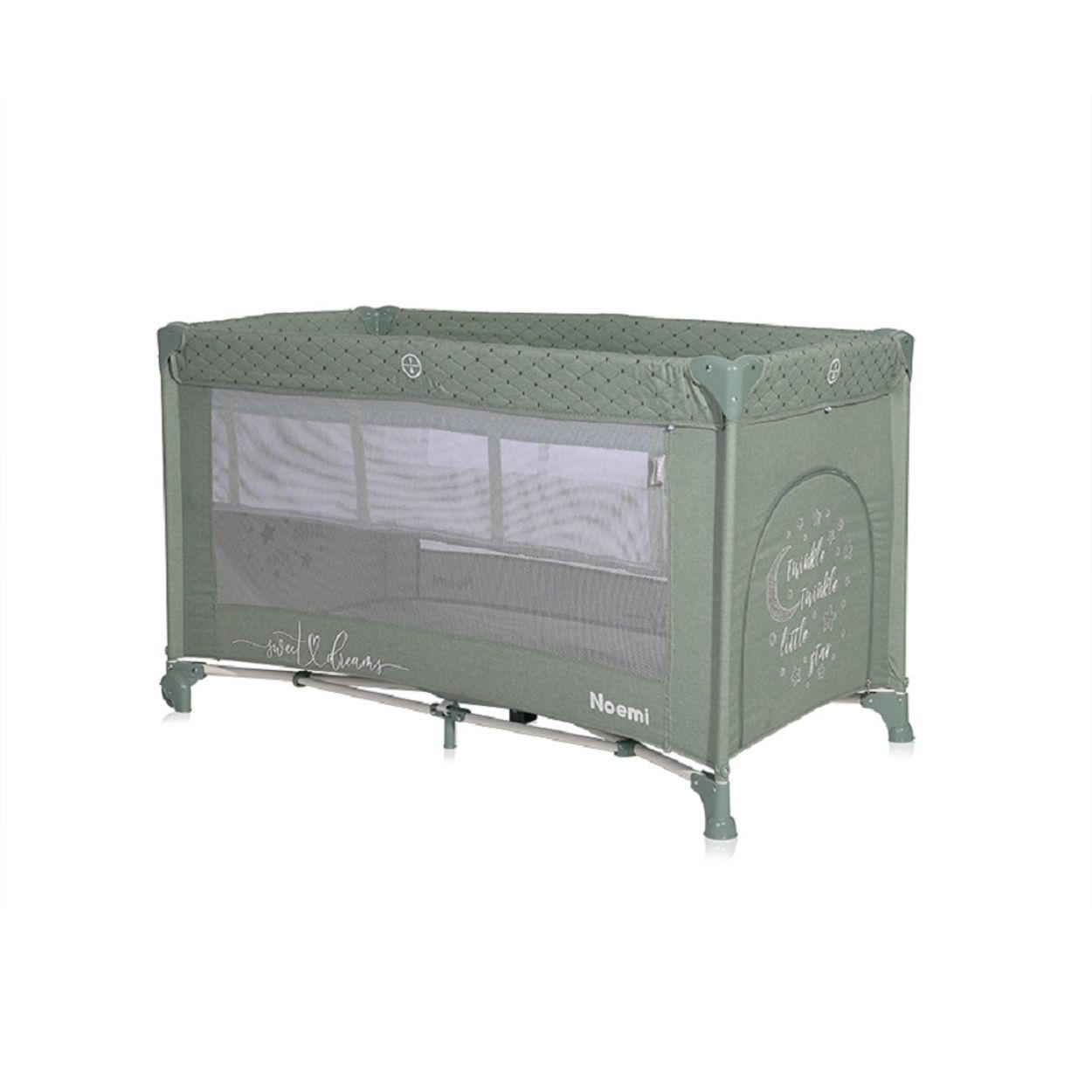 REISEBETT Noemi 2 Ebenen grün seitliche Öffnung Matratze Räder Tragetasche - Grün, Kunststoff (65/127cm) - Lorelli