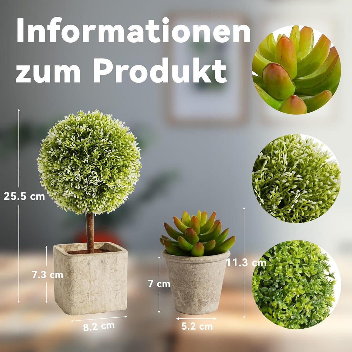 KUNSTPFLANZEN 4-teiliges Set Weiß Grün - Multicolor, Kunststoff (25.5cm)