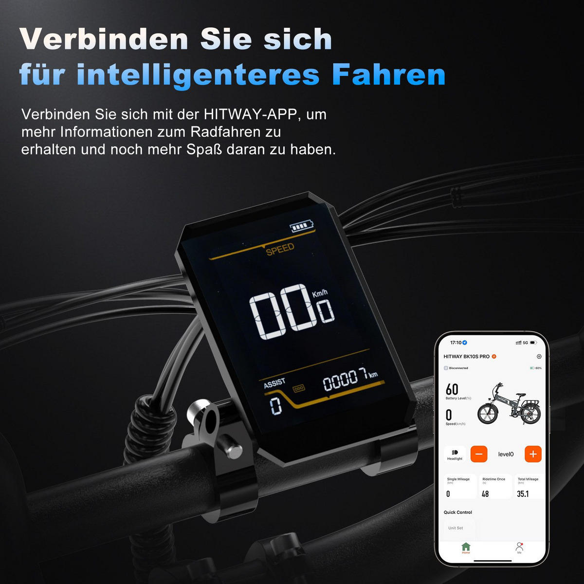 E-BIKE Klapprad BK10Pro 20"×4.0", 48V/15Ah, 7-Gang, Aluminiumrahmen - Grau, Metall (38cm) - HITWAY
