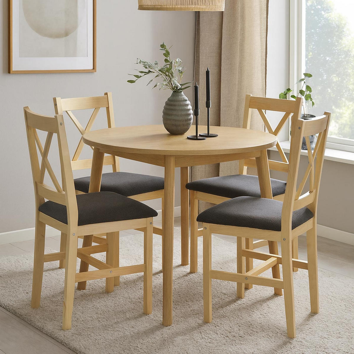 JEDÁLENSKÁ stolička Borovica, čierna, sada 4 ks - čierna/farba borovice, drevo (43/85/44cm) - MCW