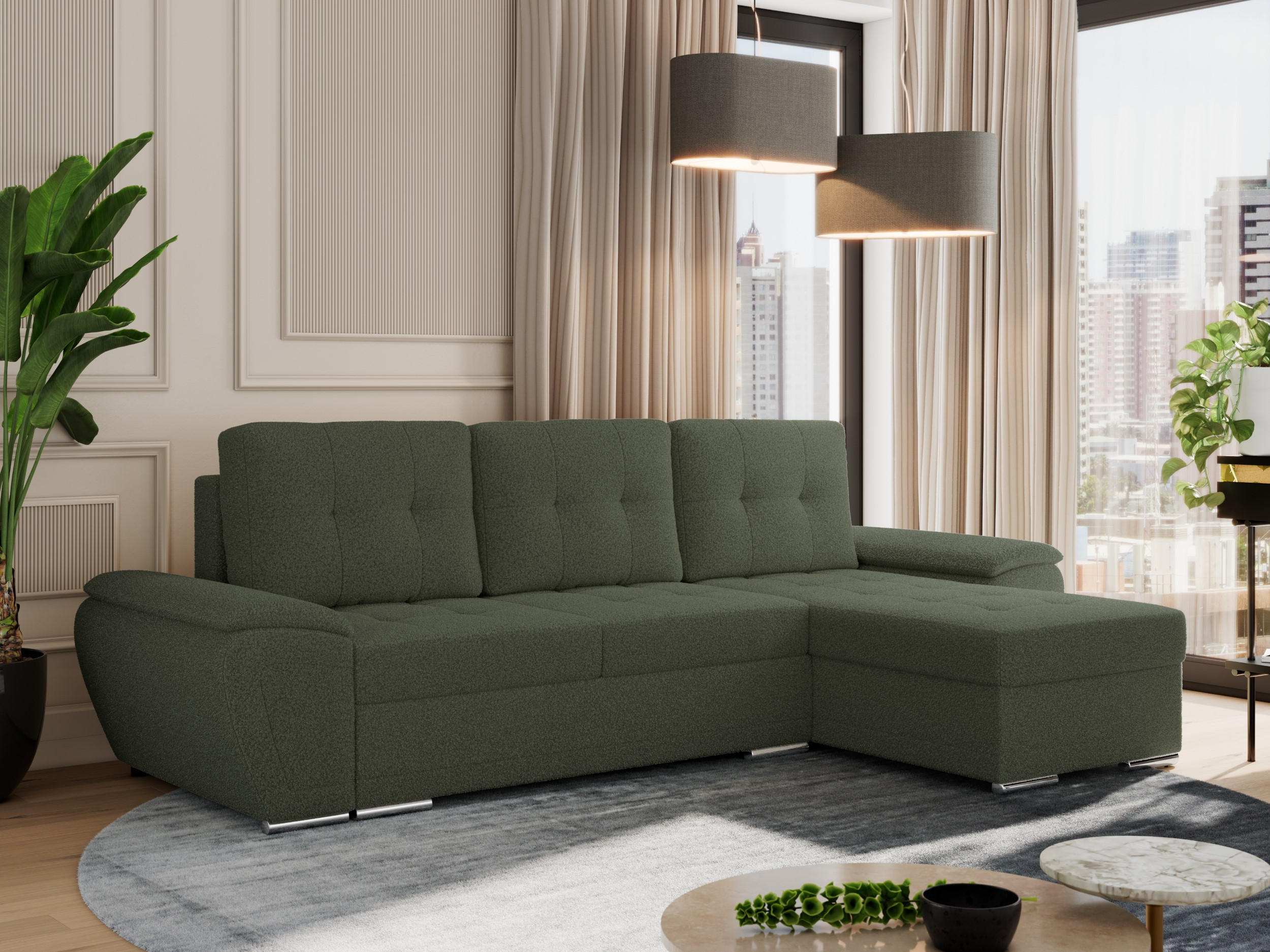 ECKSOFA UMBRIA L Grün Boucle - Grau/Grün, Textil (271/157cm) - MKS