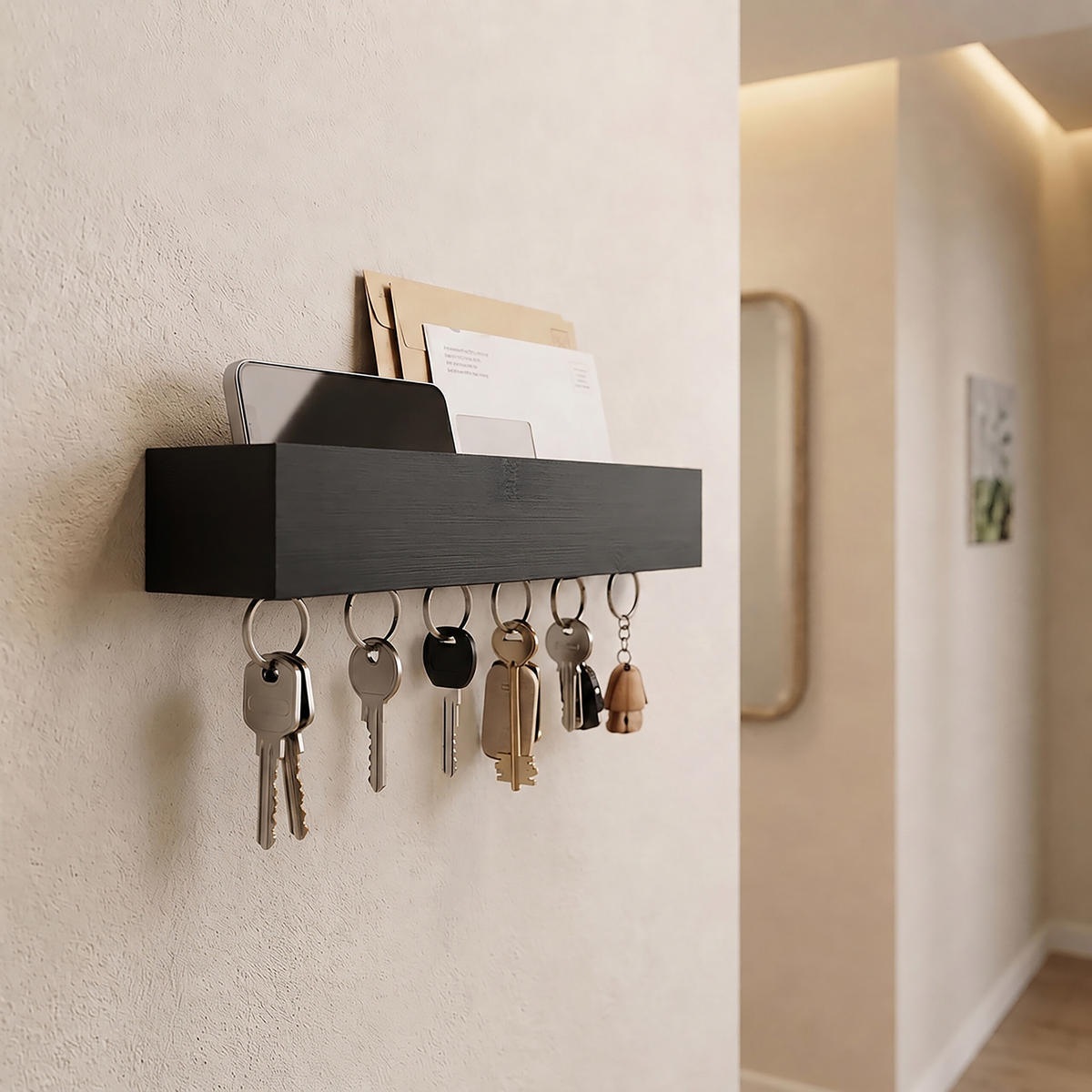 SUPORT pentru chei negru bambus 6 cârlige - negru, lemn/metal (26/5/7cm) - Relaxdays