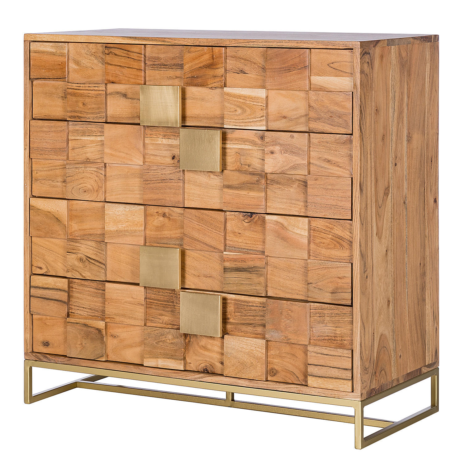 KOMMODE mit 4 Schubladen - Akazie massiv / Eisen - Akaziefarben, Holz (85/85/40cm) - home24