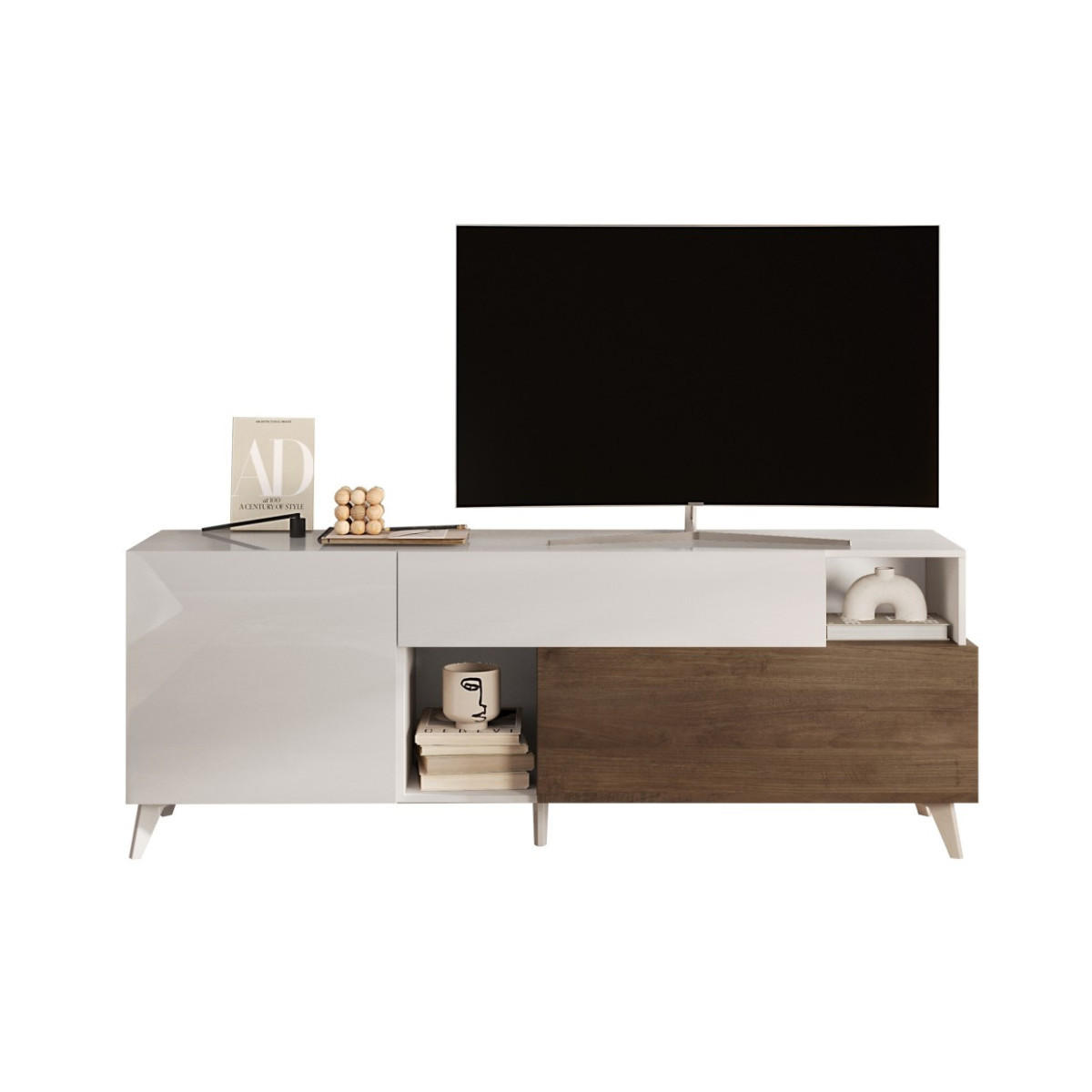 TV-MÖBEL mit 2 Türen, 1 Schublade und 2 Nischen - Mala - 181/43/67 cm - Braun, Holzwerkstoff (43/67/181cm) - Calicosy