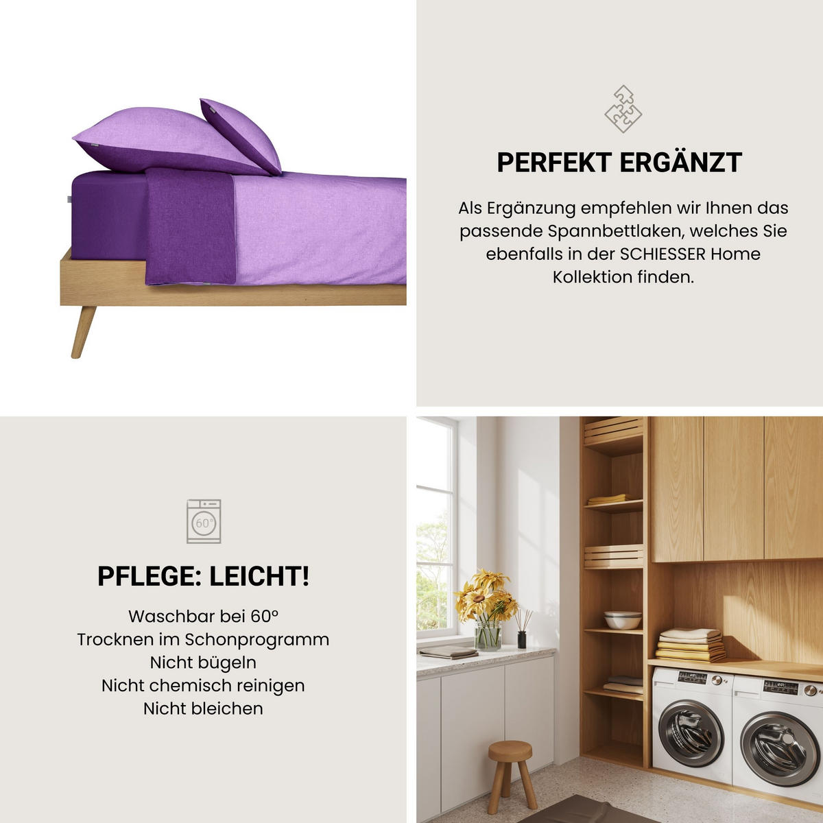 BETTWÄSCHESET Doubleface - Renforcé - 2-teilig - 135 x 200 cm - Lila - Lila, Textil (135/200cm) - SCHIESSER