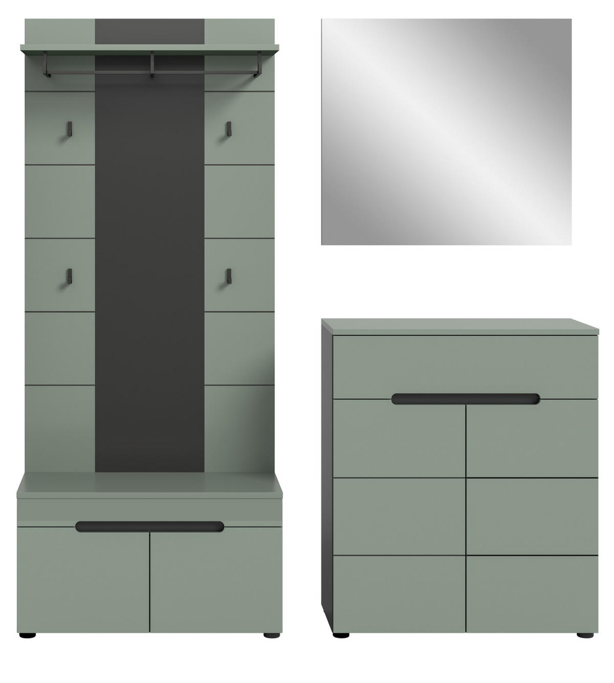 GARDEROBE-SET Salbei und Grau, Garderobe 4-teilig, 175 x 190 cm, Soft-Close, Cooper - Salbeigrün/Dunkelgrau, Holzwerkstoff/Kunststoff (175/190/37cm) - Inn.Furn