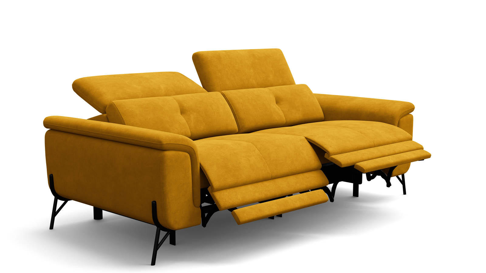 SOFA RELAX AVENA 3-Sitzer, gelber Veloursstoff - Gelb/Schwarz, Holz/Textil (204/80/108cm) - Wozimo