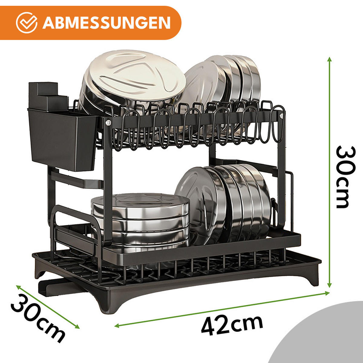 GESCHIRRABTROPFKORB - Schwarz, Kunststoff (30/30/42cm) - KRUMAD