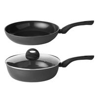 PFANNENSET Kochgeschirr Set Stonehenge 2-Delig - Bratpfanne ø 28 cm und Sautépfanne mit Deckel ø 28 cm - keramische Antihaftbeschichtung - Schwarz, Metall - Sola