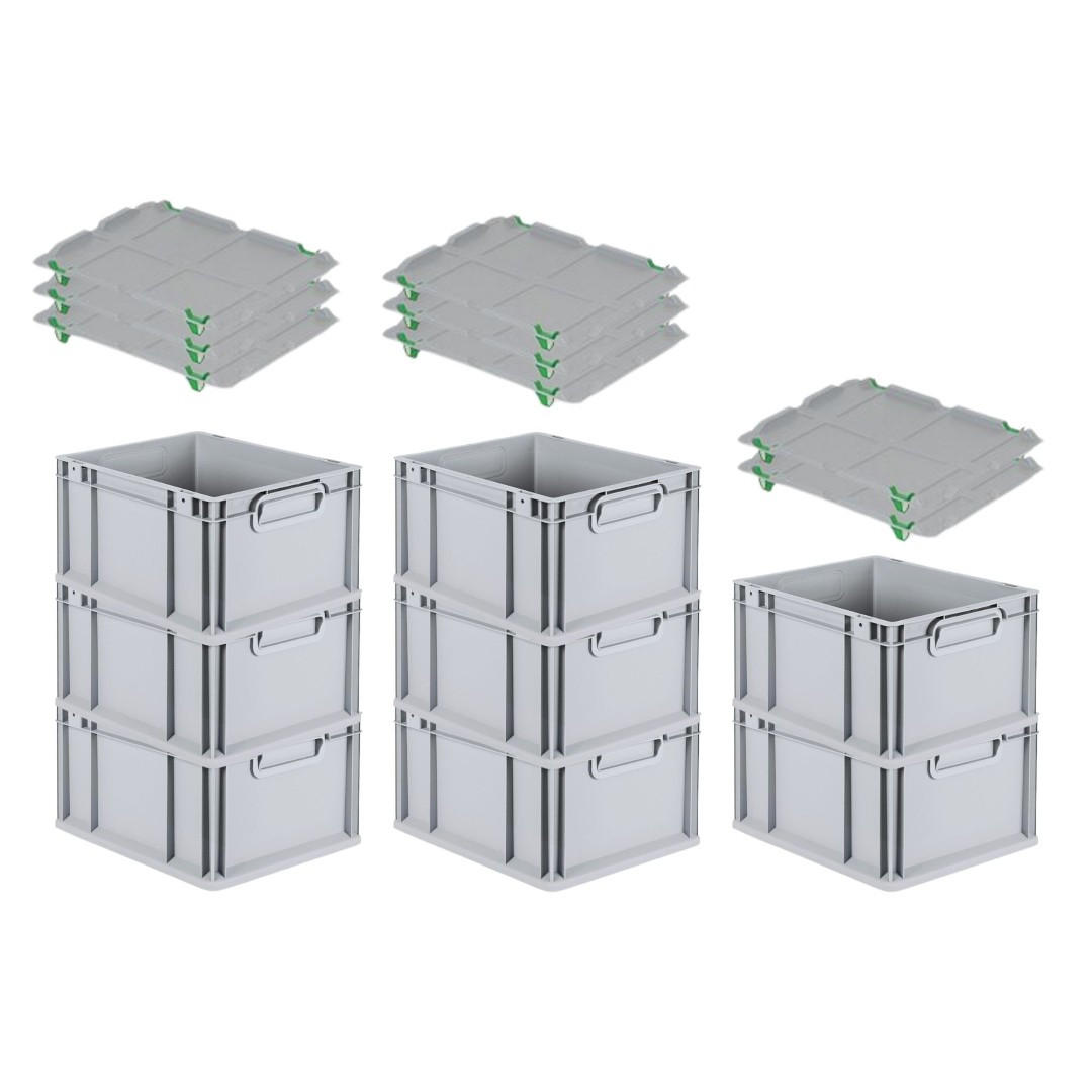 EUROBOX 8x Nextgen Economy Mit Auflagedeckel Grau/Grün Griffe Geschlossen 20 Liter - Grün, Kunststoff (30/22/40cm) - PROREGAL