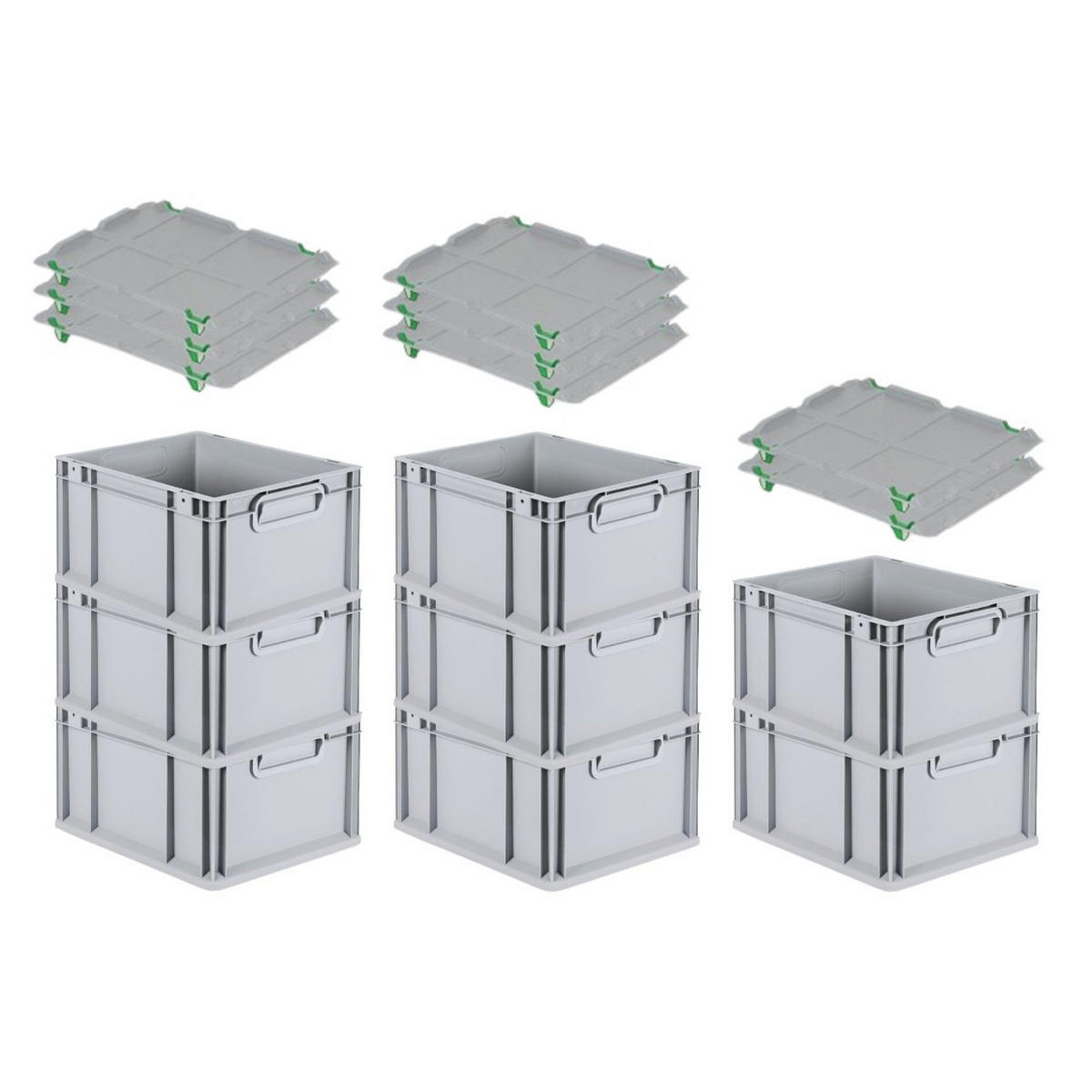 EUROBOX 8x Nextgen Economy Mit Auflagedeckel Grau/Grün Griffe Geschlossen 20 Liter - Grün, Kunststoff (30/22/40cm) - PROREGAL