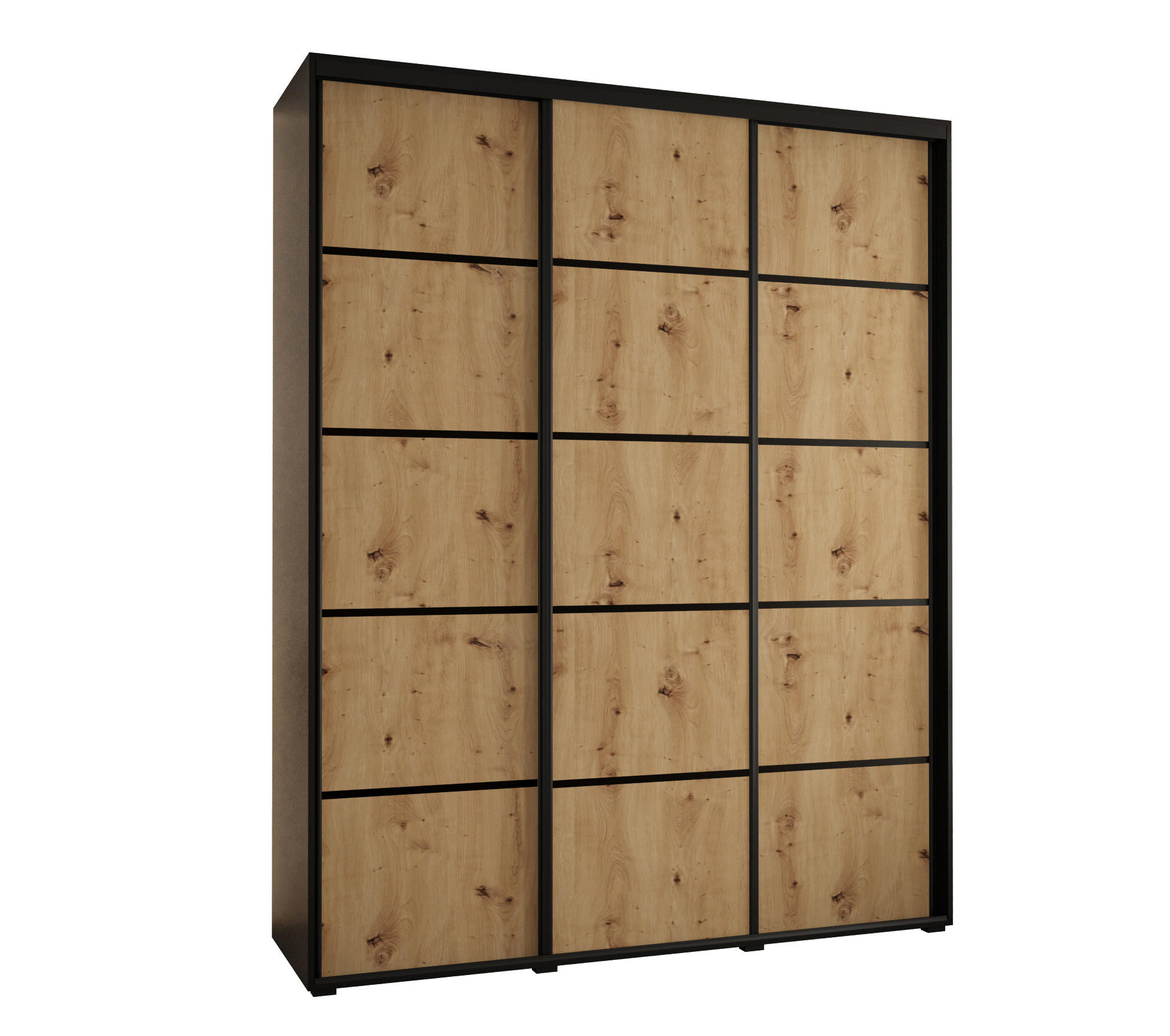 SCHWEBETÜRENSCHRANK 235,2/200/60 3-türig - Schwarz/Eiche Artisan, Holz/Metall (200/235/60cm) - Abiks Möbel