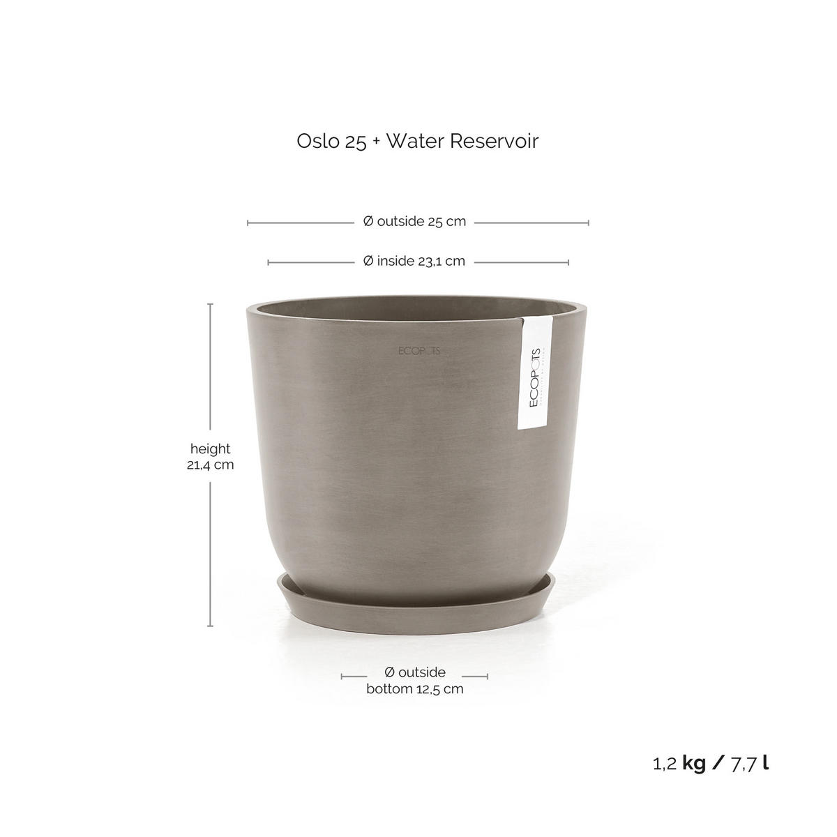BLUMENTOPF mit Wasserreservoir Oslo 25/21,4 cm Taupe - Taupe, Kunststoff (25/21.4cm) - Ecopots