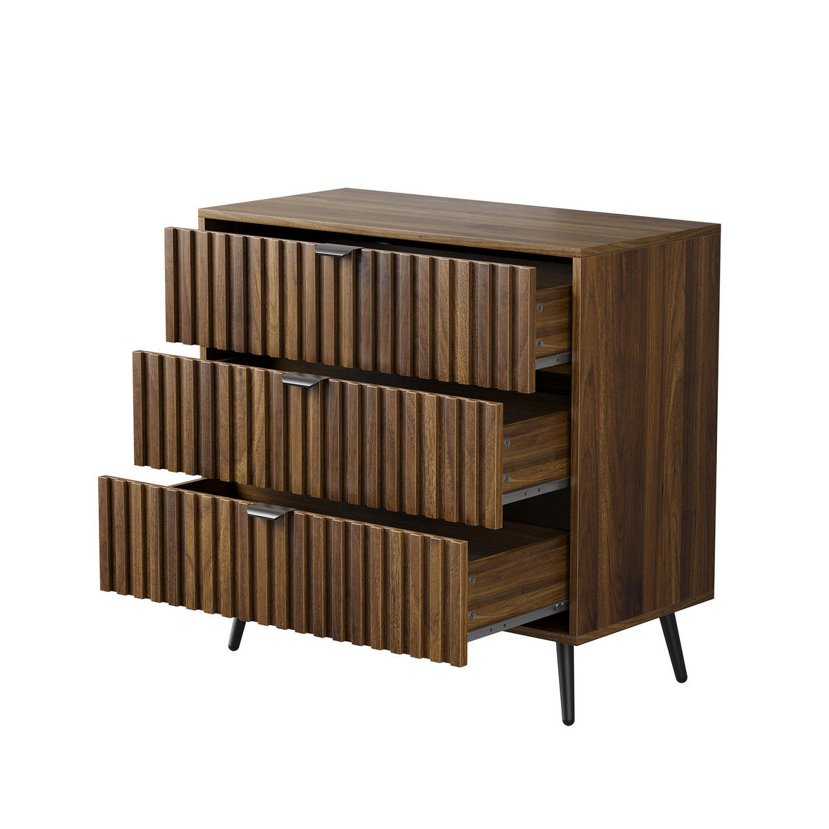 SIDEBOARD 80 cm Walnuss – Sideboard mit 3 Schubladen & Metallbeinen Modern - Walnussfarben/Schwarz, Holzwerkstoff (80/78/38cm) - Urban Meuble