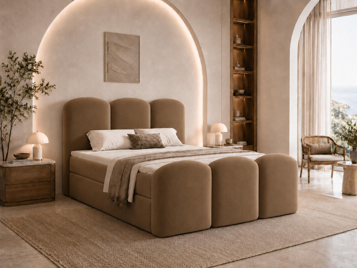 BOXBETT ROYAL 120x200 cm in Braun, Bettkasten, Topper, Velvet-Stoff - Braun, Holz/Textil (120/200cm) - EMLAR Home