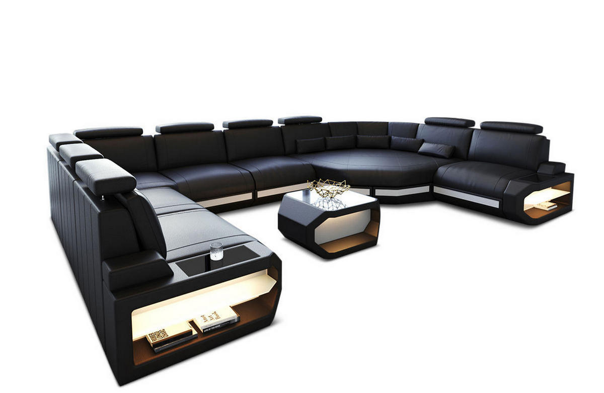 LEDERSOFA Asti L - Schwarz/Weiß, Leder (427/93/280cm) - Sofa Dreams
