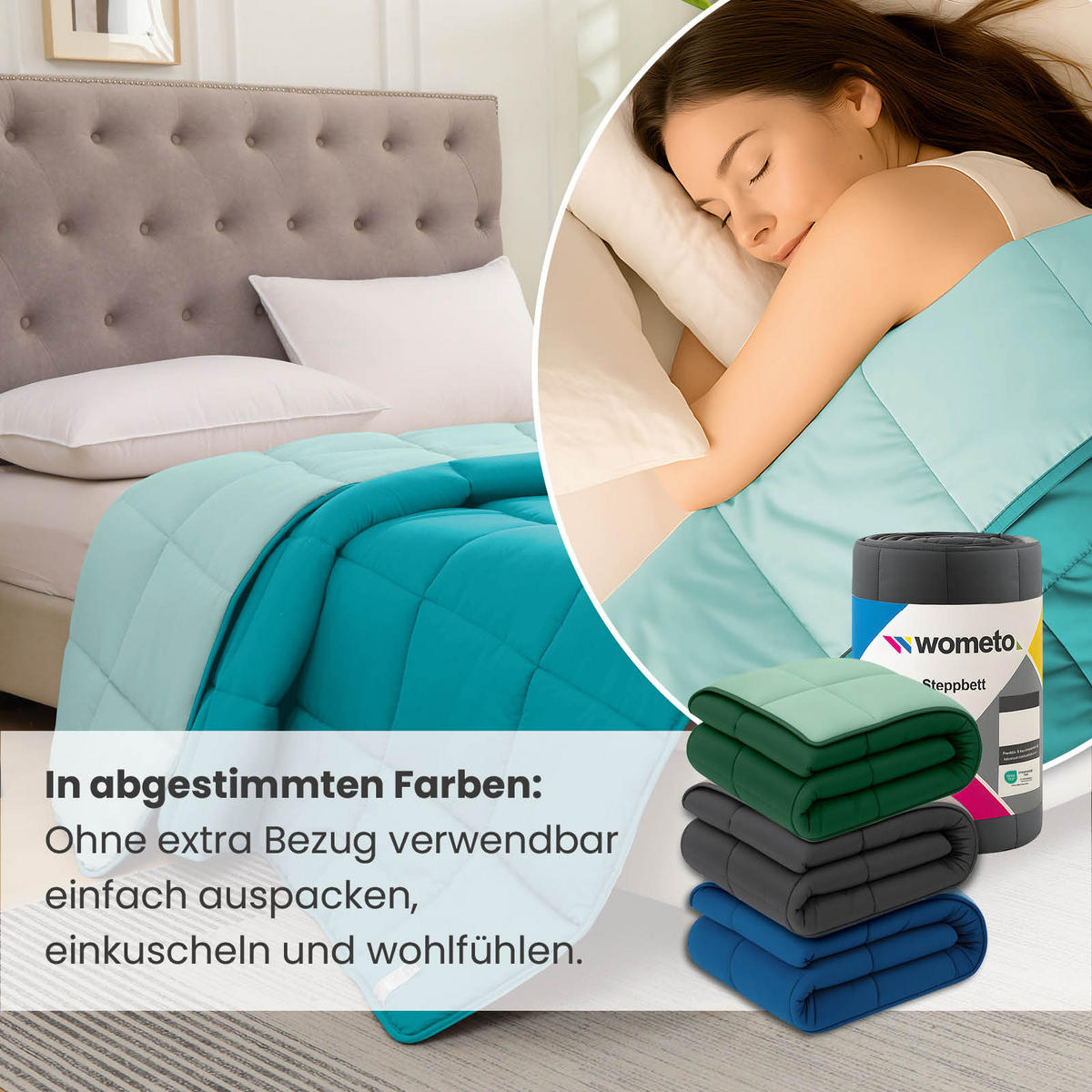 GANZJAHR Steppbett Bi-Color türkis 155x220 - Türkis, Textil (155/220cm) - wometo