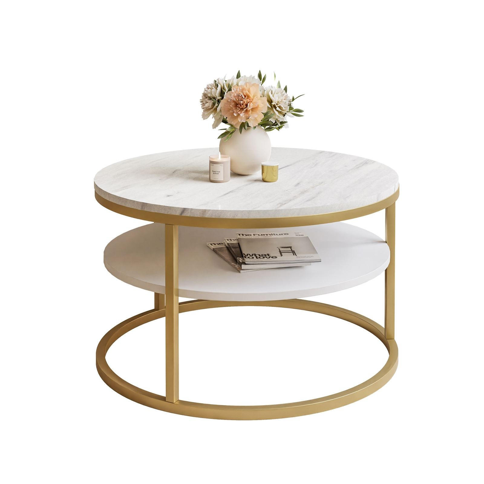 COUCHTISCH CIRI SLIM LEVANTO mit Regal - Goldfarben, Holzwerkstoff (60/60/42cm) - Lookway