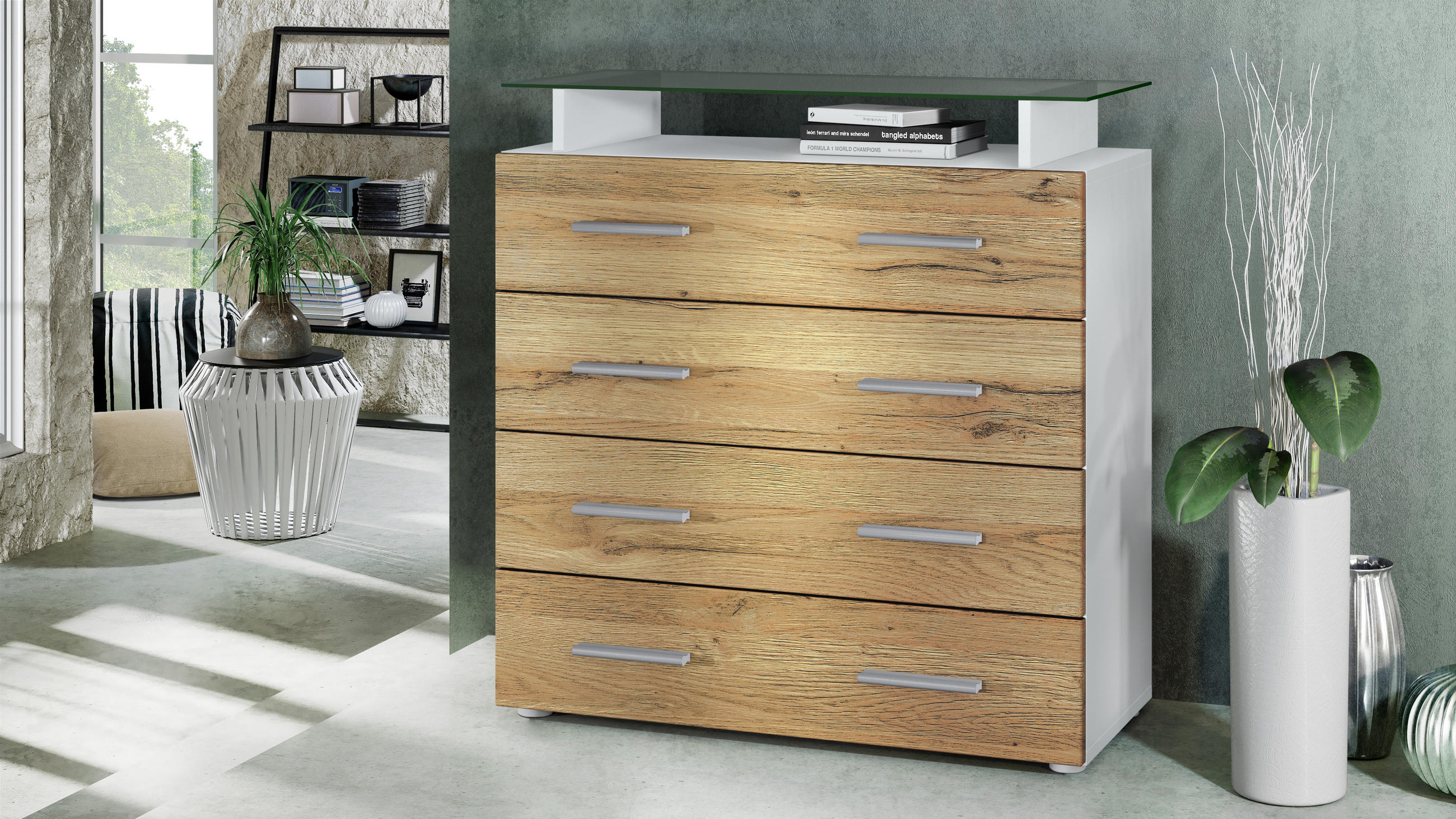 KOMMODE Pavos Eiche Natur - Eichefarben, Holzwerkstoff (76/81/35cm) - Vladon