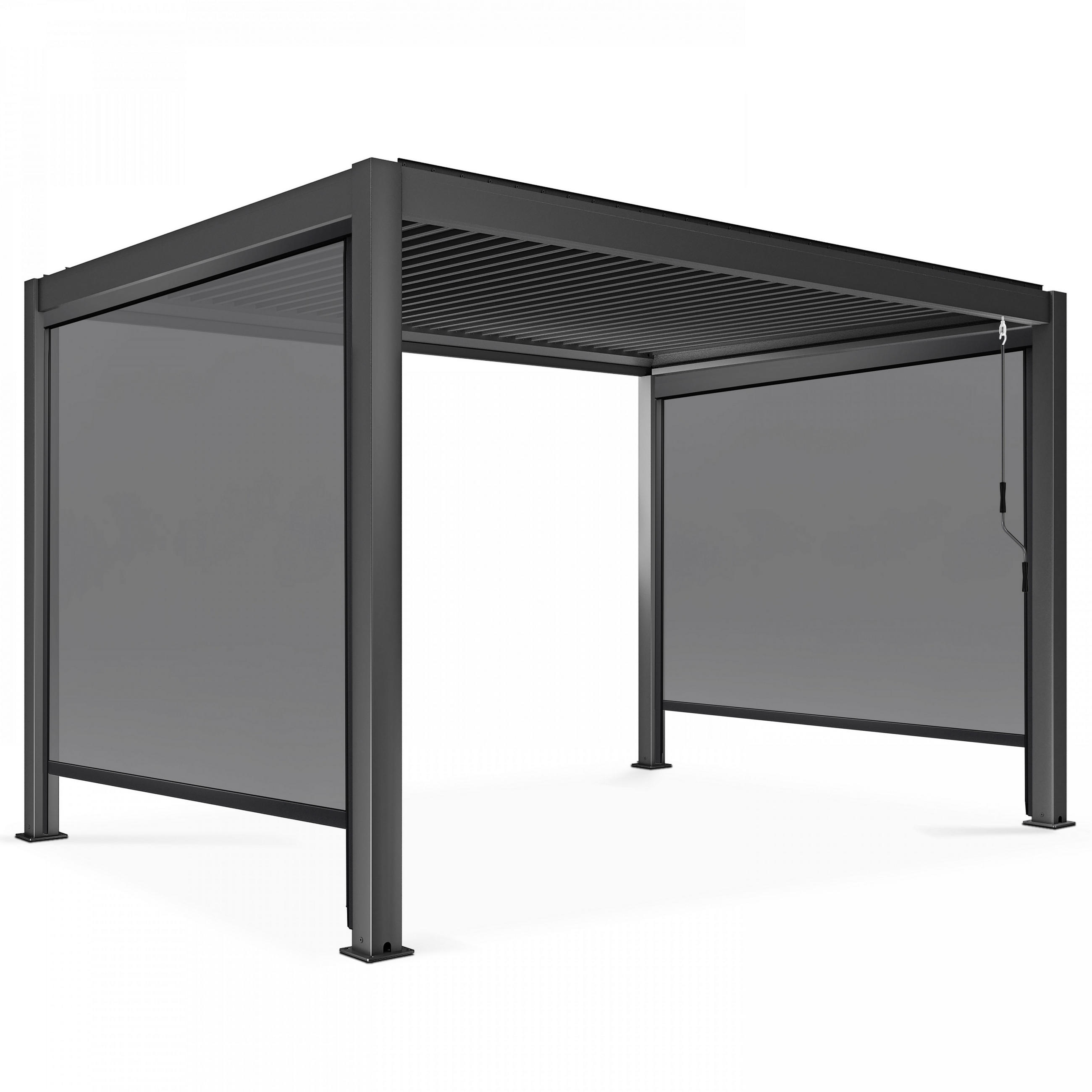 PERGOLA 3x4 m, mit 2 Markisen, Grau - Grau, Metall (296/257/403cm) - Oviala