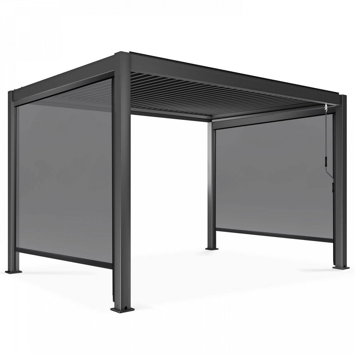 PERGOLA 3x4 m, mit 2 Markisen, Grau - Grau, Metall (296/257/403cm) - Oviala