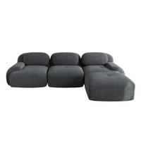 ECKSOFA modular, montagefrei, ergonomisch und rahmenlos mit Cordbezug, Grau - Grau, Textil (298/178cm) - Redom