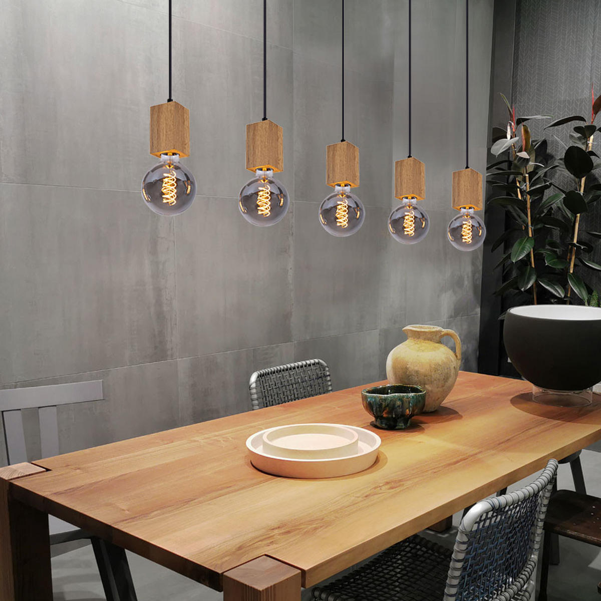 HÄNGELEUCHTE 5 Flammig Holzoptik Braun - Braun, Metall (115/6/120cm) - Globo Lighting