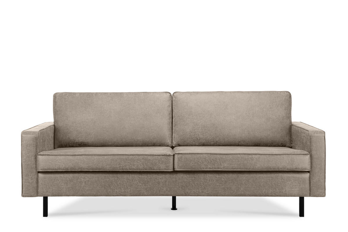 3-SITZER-SOFA INVIA Klassische-Stil mit Armlehnen, Lederoptik-Stoff, hellgrau - Hellgrau/Schwarz, Textil (209/87/98cm) - KONSIMO®