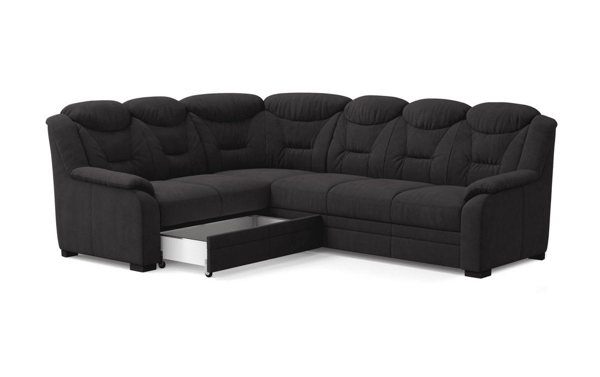 ECKSOFA mit Schlaffunktion und Bettkasten – weiches Chenille-Gewebe - Schwarz Hochglanz/Anthrazit, Holz/Kunststoff (263/211cm) - Cotta