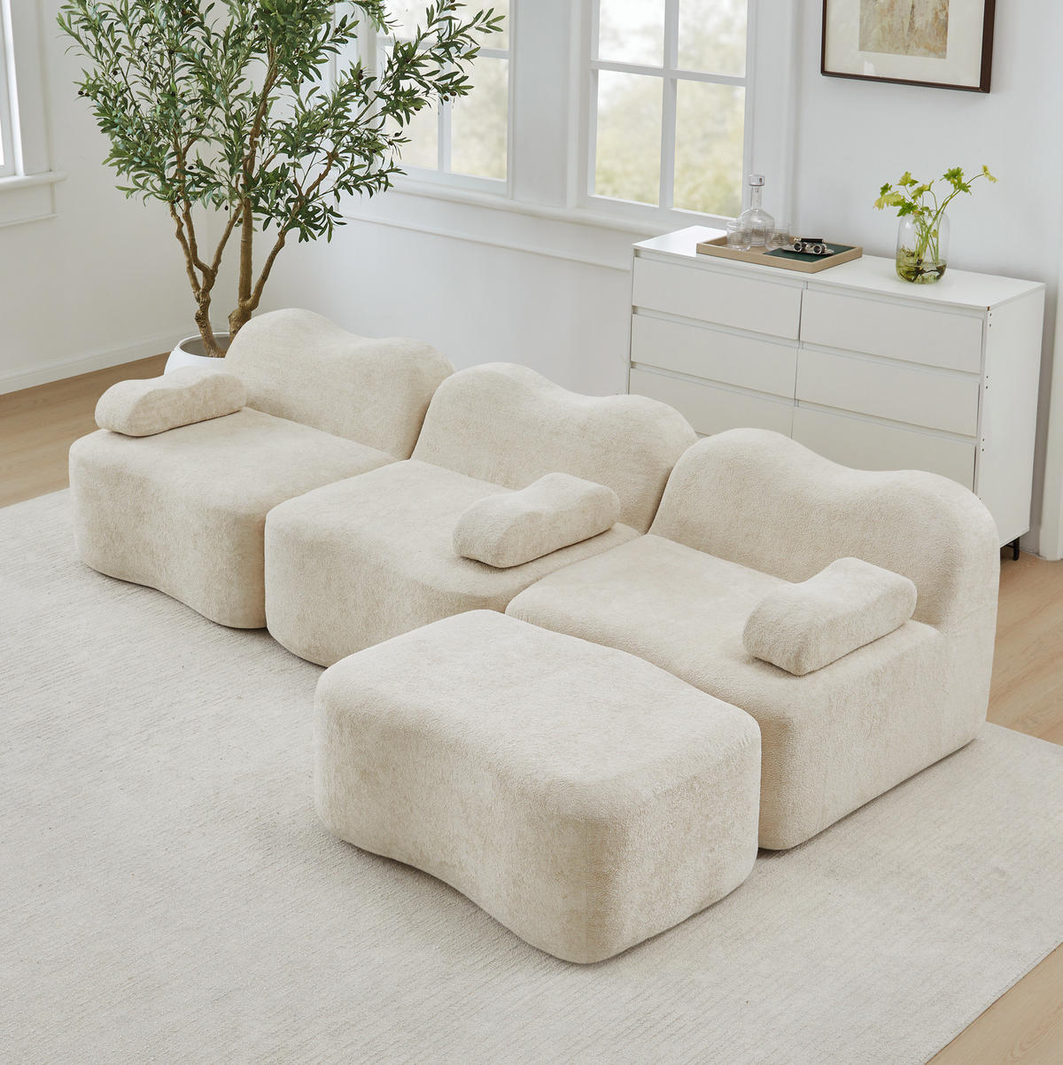 ECKSOFA 288/167/70 cm in Beige aus Samt, modular und mit Ottomane - Beige, Textil (167/288cm) - Flora Grace