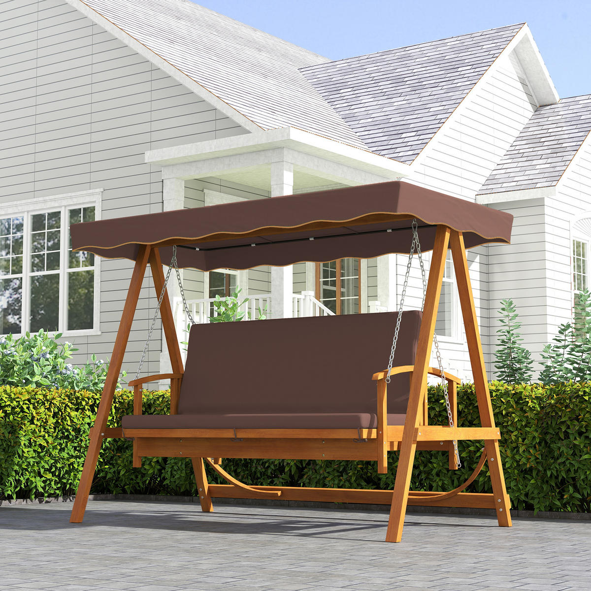 HOLLYWOODSCHAUKEL DE-07043 3-Sitzer, Echtholz, mit Liegefunktion Braun - Braun, Holz (236/181/130cm) - ComfortXL