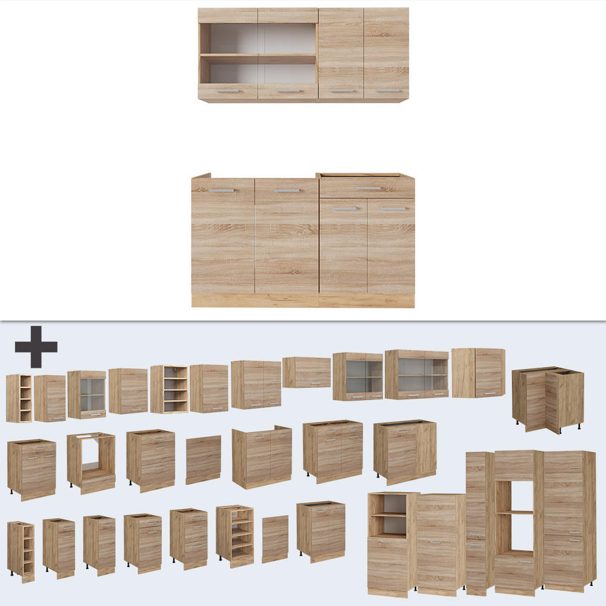 SINGLE KÜCHE R-Line Sonoma/Goldkraft Eiche 140 cm ohne Arbeitsplatte - Honigeiche/Sonoma Eiche, Holzwerkstoff (140/81.6/46cm) - Vicco