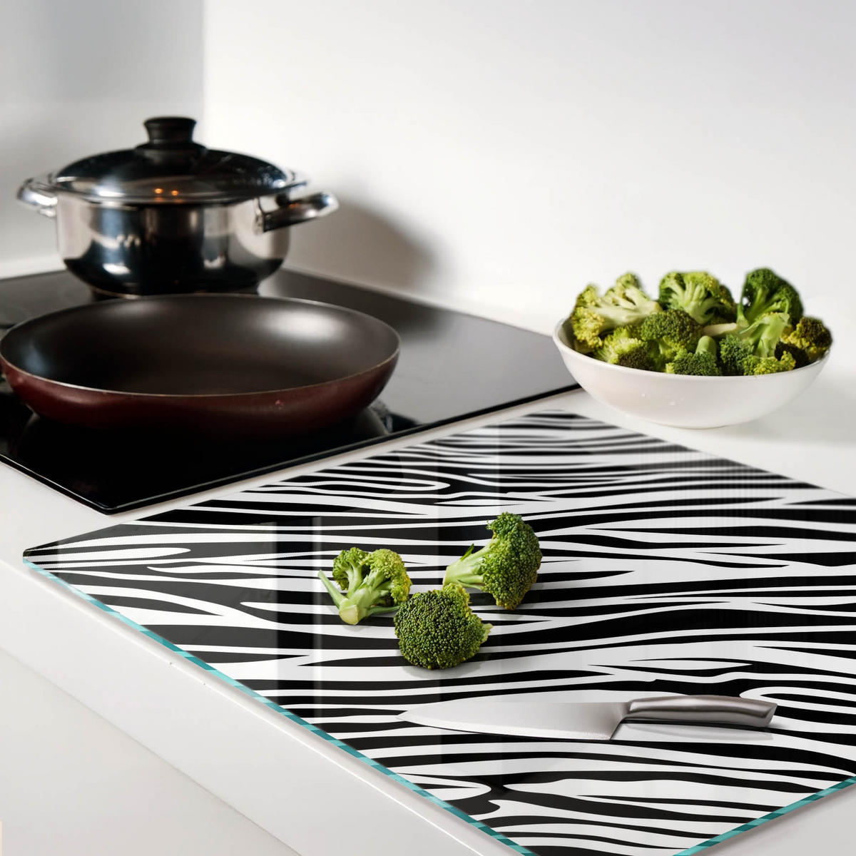 GLASPLATTE 60x52 cm Zebras - Schwarz, Glas (60/0.4/52cm) - TULUP